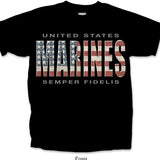 USMC Marine Corps Semper Fidelis USA Flag Military Shirt Black Official Licensed