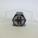 4pcs Ford Mustang Tri Bar Logo ABS Black Tire Stem Valve Caps Official Licensed