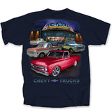 Chevy Trucks 1967-1972 Trucks Dealer Scene T-Shirt Navy Blue Official Licensed