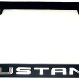Ford – License Plate Frame – Ford Mustang Word Only Chrome on Black