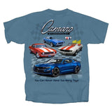 Vintage Chevrolet Camaro Car Auto Collection Cotton Preshrunk T-Shirt Stone Blue