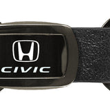 Honda Civic Leather Tri-Ring Key Chain Fob - Gun Metal - Official Licensed