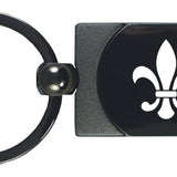Fleur-De-Lis Two-Tone Rectangular Key Chain Fob - Gun Metal - Official Licensed