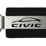 Honda Civic Logo Leather Key Chain Fob - Black - Official Licensed
