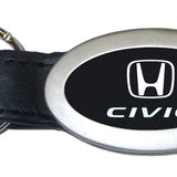 Honda Civic Oval Leather Key Chain Fob - Black - Official Licensed
