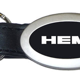 Mopar Hemi Oval Leather Key Chain Fob - Black - Official Licensed
