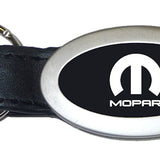 Mopar Oval Leather Key Chain Fob - Black - Official Licensed