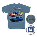 Vintage Chevrolet Camaro Car Auto Collection Cotton Preshrunk T-Shirt Stone Blue