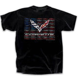 Chevrolet Corvette C7 Logo American Flag Graphic T-Shirt Black Official Licensed