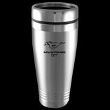 Ford Mustang GT Logo Silver 16oz Stainless Steel Tumbler Mug Official Licensed