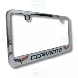 Chevrolet Corvette C6 Flag Dual Logo Chrome License Plate Frame Official License