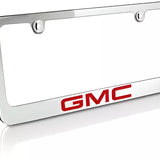 GMC Red Logo Premium Solid Chrome Brass License Plate Frame Official Licensed