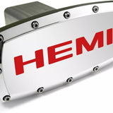 Tow Hitch Cover Plug for HEMI Red Logo - Polished Chrome - 2-inch Billet