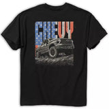 Chevrolet CHEVY Like A Rock USA Flag Cotton T-Shirt Black Official Licensed