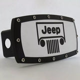 Jeep Emblem Engraved Logo Black Billet Trailer Tow Hitch Cover Official Licensed