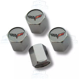Chevrolet Corvette C6 Flag Logo ABS Chrome Tire Stem Valve Caps Official License