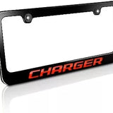 Dodge Red Charger Logo Black Zinc Metal License Plate Frame Official Licensed