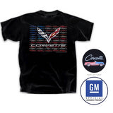 Chevrolet Corvette C7 Logo American Flag Graphic T-Shirt Black Official Licensed