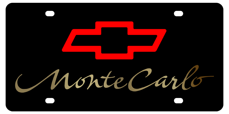 Chevrolet - Carbon Steel License Plate -  Chevrolet Monte Carlo Logo / Word Red