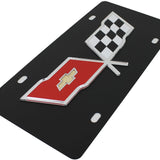 Chevrolet - Carbon Steel License Plate -  1968–1982 Chevrolet Corvette C3 Flags Logo Only