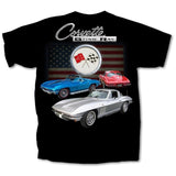 Chevy Corvette Flag Stingray Classic Car Graphic T-Shirt Black Official Licensed