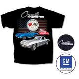 Chevy Corvette Flag Stingray Classic Car Graphic T-Shirt Black Official Licensed