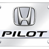 Dual Honda Pilot (No Fill) License Plate - Chrome on Mirrored - Official Licensed