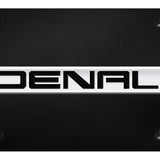 GMC Denali Name License Plate - Chrome on Black - Official Licensed