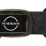 Nissan Logo Leather Tri-Ring Key Chain Fob - Gun Metal - Official Licensed