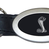 Ford Mustang Cobra Oval Leather Key Chain Fob - Black - Official Licensed