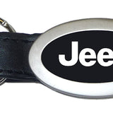 Jeep Oval Leather Key Chain Fob - Black - Official Licensed