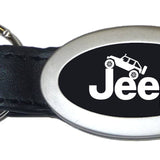 Jeep Climbing Oval Leather Key Chain Fob - Black - Official Licensed