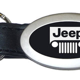 Jeep Grill Oval Leather Key Chain Fob - Black - Official Licensed