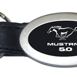 Ford Mustang 5.0 Oval Leather Key Chain Fob - Black - Official Licensed