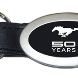Ford Mustang 50 Years Oval Leather Key Chain Fob - Black - Official Licensed