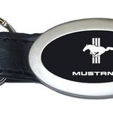 Ford Mustang Tri-Bar Oval Leather Key Chain Fob - Black - Official Licensed