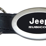 Jeep Rubicon Oval Leather Key Chain Fob - Black - Official Licensed