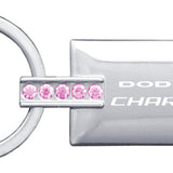 Dodge Charger Jeweled Rectangular Key Chain Fob - Pink - Official Licensed