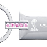 Ford Mustang Cobra Jeweled Rectangular Key Chain Fob - Pink - Official Licensed