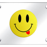 Smile Face with Tongue License Plate - Yellow on Mirrored - Official Licensed