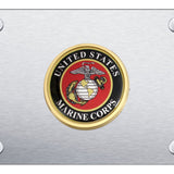 U.S.M.C. Badge License Plate - Chrome on Brushed - Official Licensed