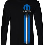 Mopar Logo Left Rally Stripe Long Sleeve Cotton Shirt Black Official Licensed