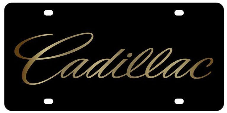 Cadillac - Carbon Steel License Plate - Cadillac Chrome Script Word Only